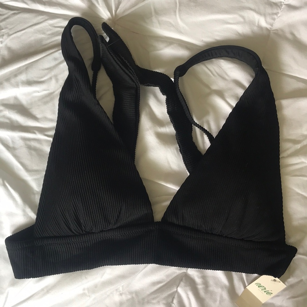 Aerie Black Waffle Triangle Bikini Top size M